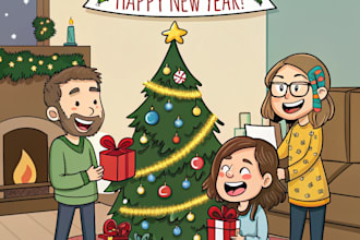 make a group christmas caricature, happy new year caricature