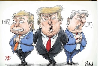 drawing a political or satirical cartoon