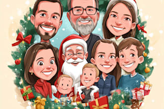 illustration christmas book , holiday funny cartoon caricature card