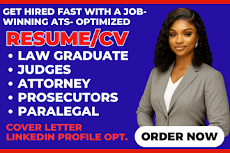 write law resume, judge, paralegal  prosecutor, medical, finance attorney CV