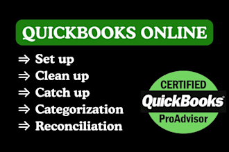 do bookkeeping in quickbooks online, set up, clean up, catch up, reconciliation