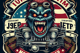 make a  creative monster jeep mascot logo with t shirt design