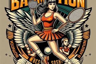 make create a badminton champion girls mascot logo with t shirt design