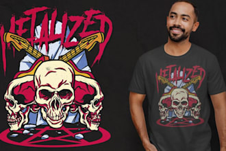 design a custom illustration, skull, t shirt metal logo