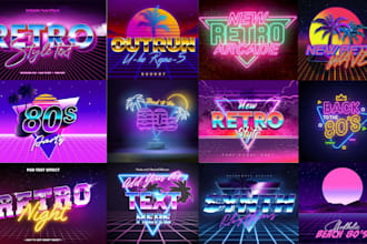 design custom 70s 80s 90s retro vintage logo with neon sign chrome effects