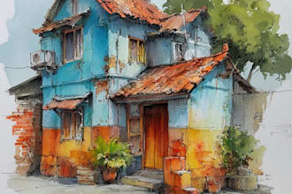 make watercolor house portrait painting