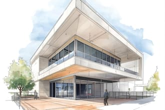 sketch architecture building with watercolor rendering