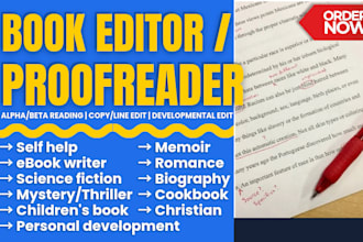 do manuscript book or ebook editing proofreading as alpha beta reader and editor