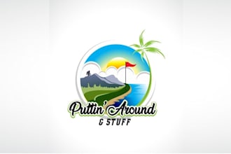 design looking fun mountain beach theme mini golf logo