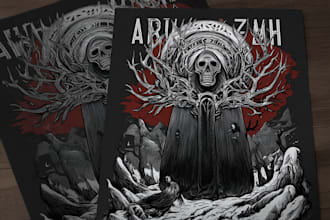 craft detailed dark art illustration for merchandise clothing with horror shades