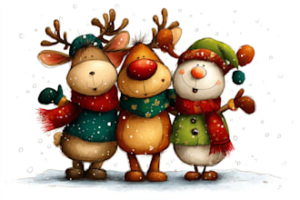 illustration christmas book , holiday funny cartoon caricature card