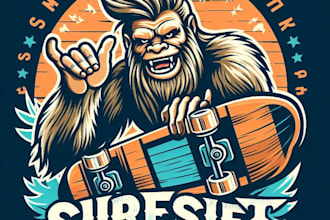 make a retro bigfoot skateboarding mascot logo with t shirt design