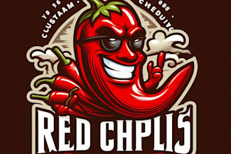make a high quality red chili peppers mascot logo with t shirt design
