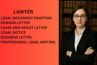 be your lawyer for demand letter, legal notices, complaint, cease and desist