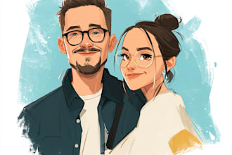 illustrate romantic cute couple portrait