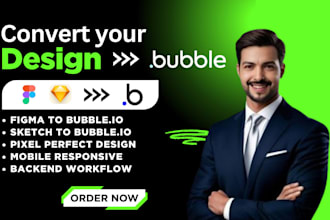 create pixel perfect figma to bubble io website app saas mvp