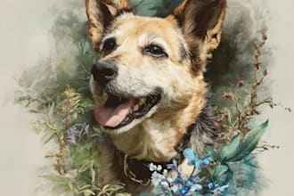 do a pet memorial portrait, heaven dog portrait