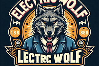 make a create an electric wolf mascot logo with  t shirt design