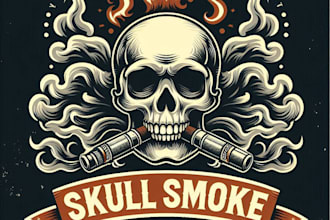 design a skull smoking cannabis mascot logo with  t shirt design