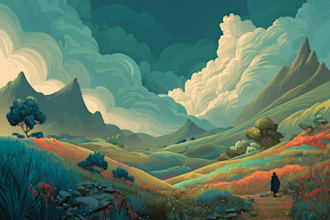 draw a flat vector landscape illustration