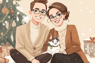 draw amazing christmas cartoon portraits and caricatures