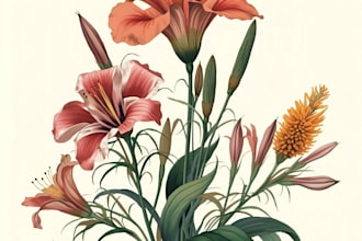 draw botanical illustration of flower illustration, plant illustration and logo