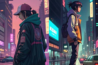 draw cyberpunk, lofi or streetwear anime illustrations