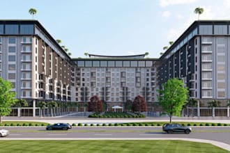 redevelop high rise apartment, exterior design, tower, commercial, 3d rendering,