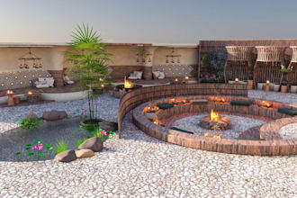 restyle restaurant outdoor, interior design, courtyard, pathways, layout, render
