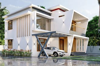 render your building concept, modern house design, rooftop apartment, cgi facade