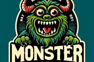 make a create unique monster mascot logo with t shirt design