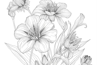 draw line art illustration botanical and flower beautifully