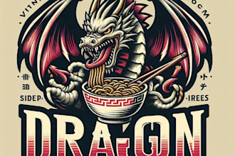design a high quality dragon ramen noodle mascot logo with  t shirt design