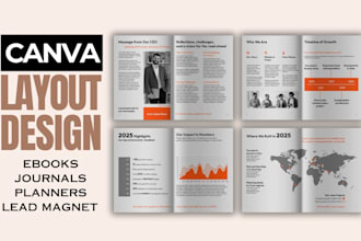 design editable canva ebooks, workbooks, pdf lead magnet, journals and cookbooks