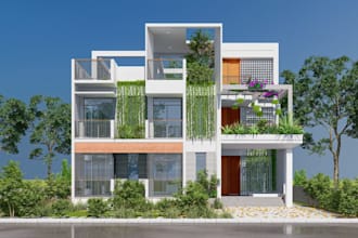 design a magnificent 3d exterior family house 3d model redesign elevation render
