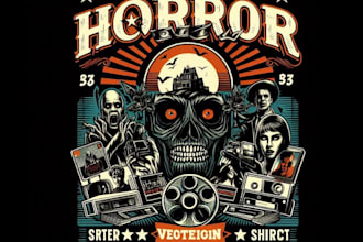 design retro skull t shirt horror film production logo