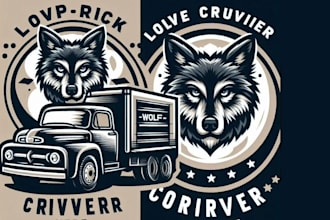 make retro wolf classic truck courier service logo