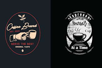 create retro hand drawn cup coffee shop logo