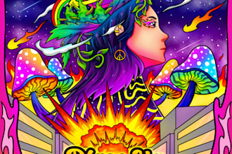 create psychedelic and trippy style album cover