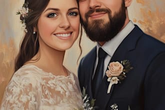 illustrate romantic cute couple portrait