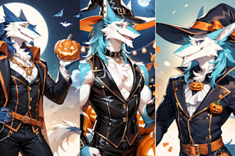draw furry nsfw lgbt couple art halloween christmas illustration in anime style