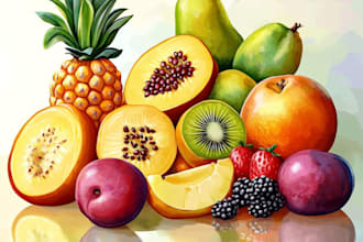 draw food, drink, fruit, vegetables illustration