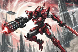 draw amazing character mecha robot illustration