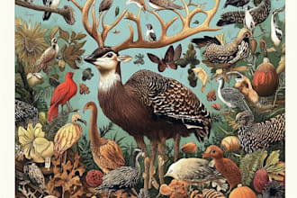 draw an animal and botanical illustration