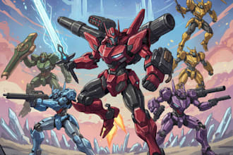 design robots and concept art of futuristic mecha