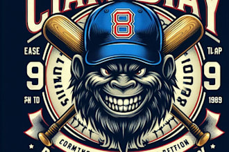 design high quality baseball mascot logo with t shirt design