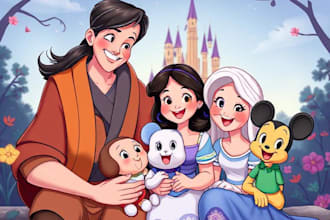 design a professional disney family portrait art