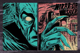 design vintage horror comic art, poster, t shirt, character,