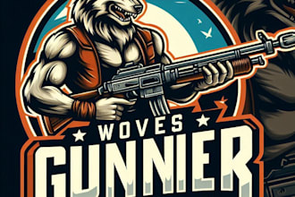 do creative  vintage wolves gunner esport mascot logo with t shirt design