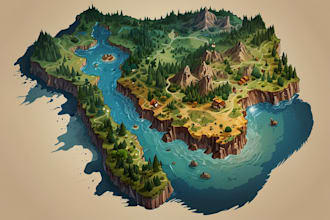 hand draw a fantasy map with digital watercolors